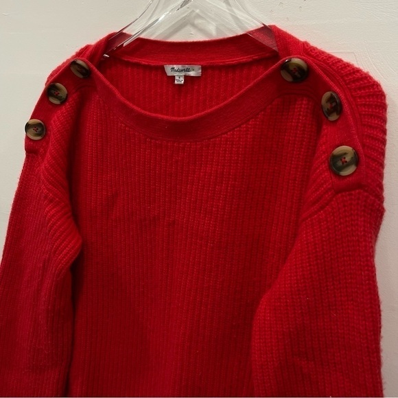 Madewell Calloway Boatneck Pullover Sweater Buttons Red Wool Blend Small - Picture 5 of 10